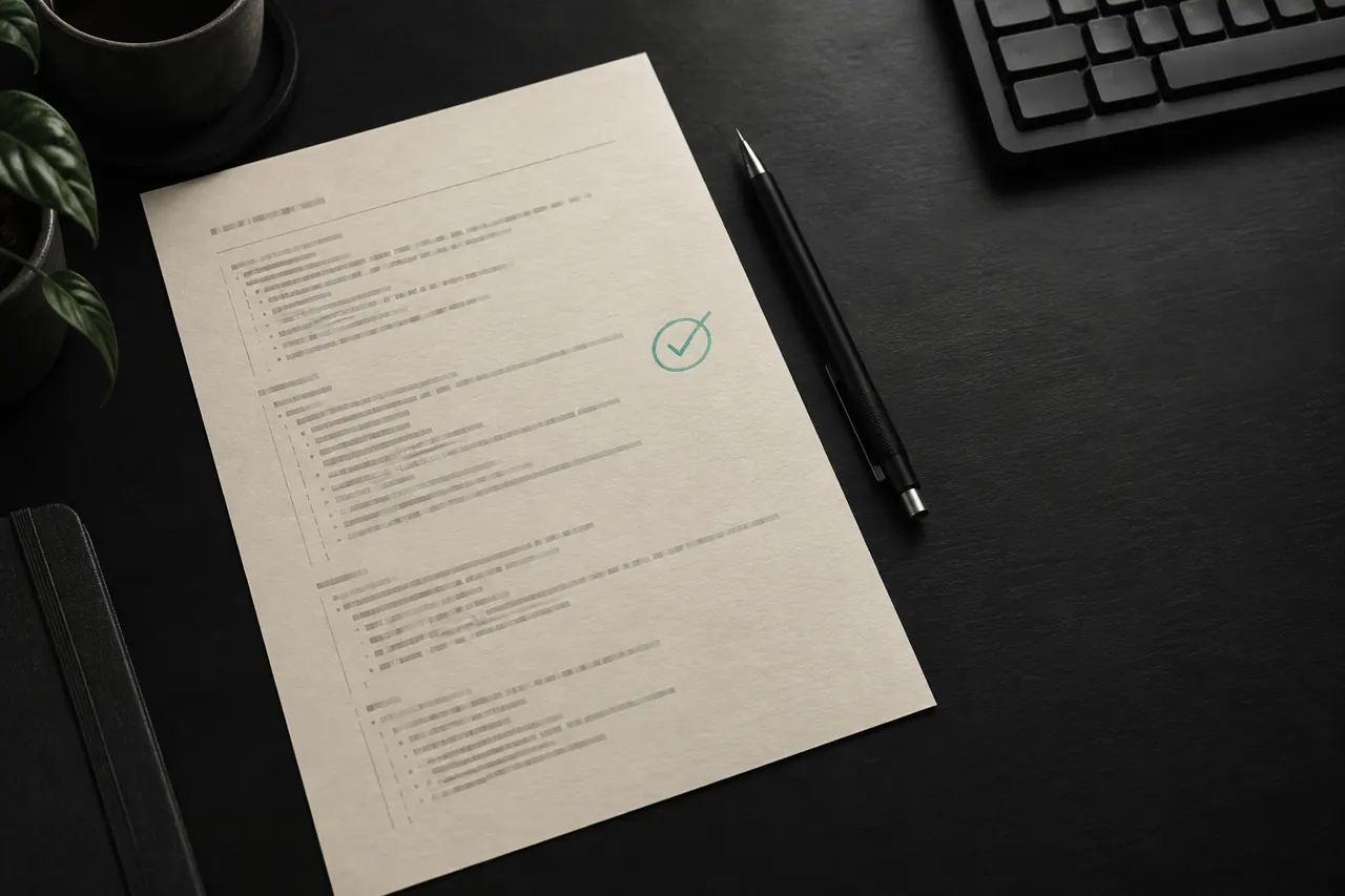 Documento de instrucciones revisado antes de comenzar un proyecto